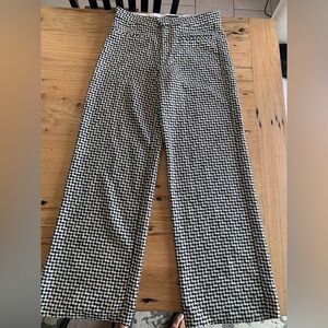 Zara Houndstooth Wide Leg High Waist Trouser Black White Women’s Large‎ NWT